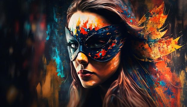 Portret van een meisje met een maskerademasker op een abstracte achtergrond