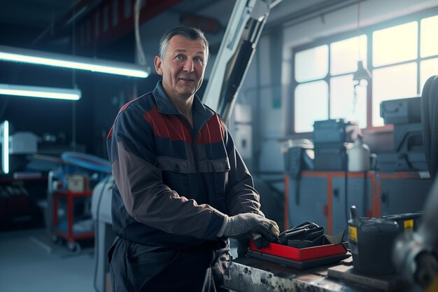 Portret van een monteur in een autowerkplaats