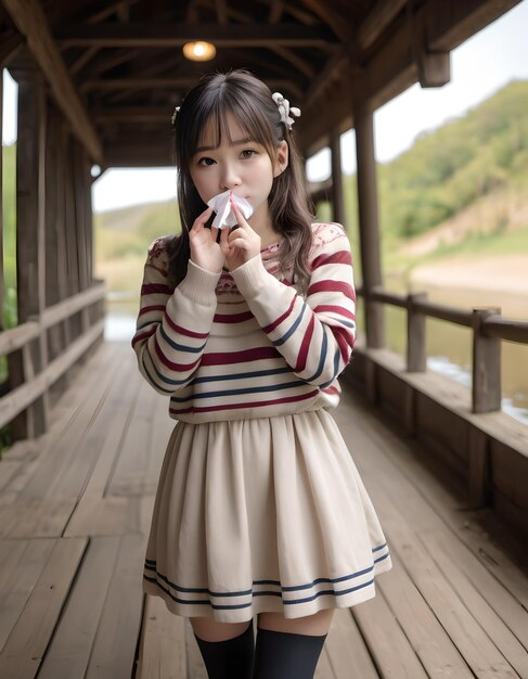 Portret van een mooi Japans meisje met een schattige jurk