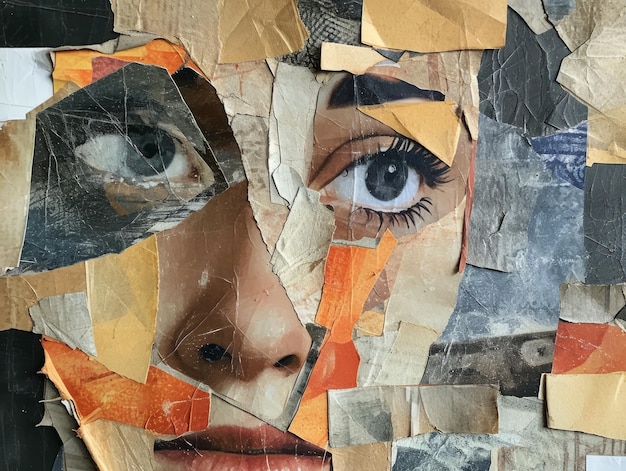 Portret van een mooi meisje Gescheurde papieren collage