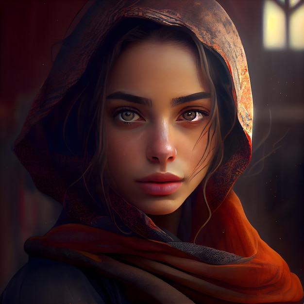 Portret van een mooi meisje in een rode sjaal