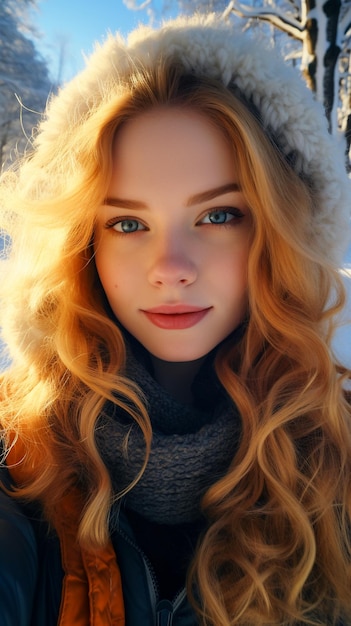 Foto portret van een mooi meisje in het winterpark
