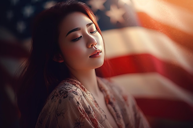 Portret van een mooi meisje met Amerikaanse vlag
