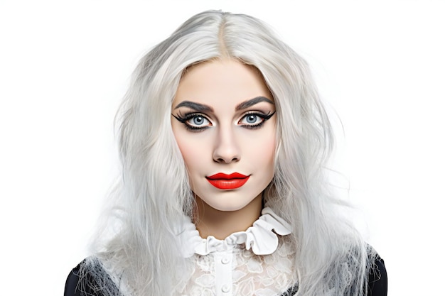 Portret van een mooi meisje met professionele make-up en rode lippen