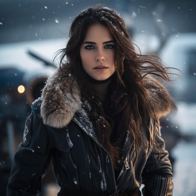 Portret van een mooi meisje op een winterlandschap