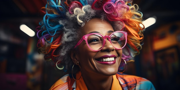 Foto portret van een mooie afro-amerikaanse vrouw met kleurrijk haar