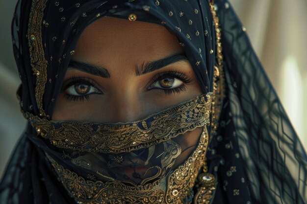 Portret van een mooie Arabische vrouw met hijab Moslimvrouw met hijab