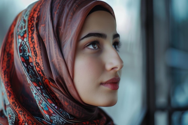 Portret van een mooie Arabische vrouw met hijab Moslimvrouw met hijab