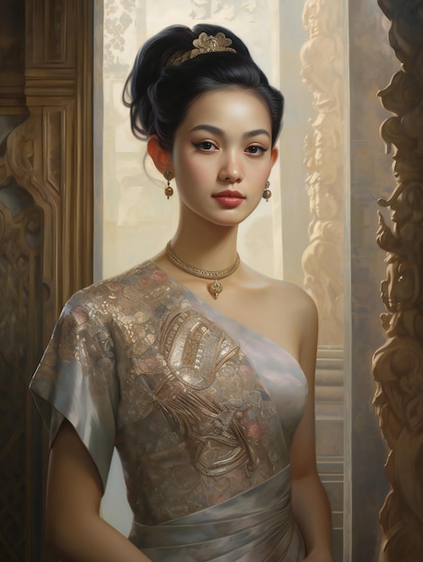 Portret van een mooie Aziatische vrouw in traditionele Chinese kleding