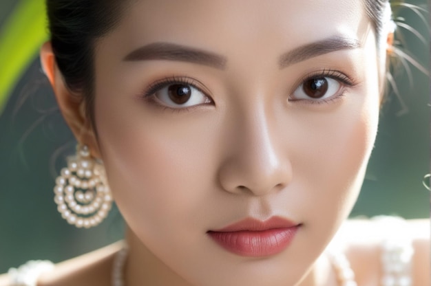 portret van een mooie Aziatische vrouw met lang haar en make-up