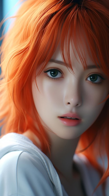 Portret van een mooie Aziatische vrouw met oranje haar