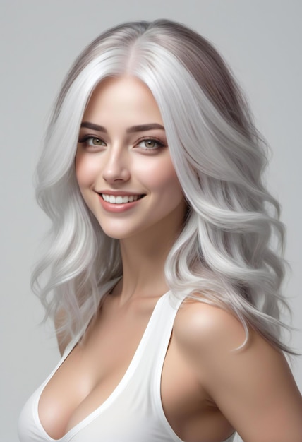 Portret van een mooie blonde vrouw met lang golvend haar