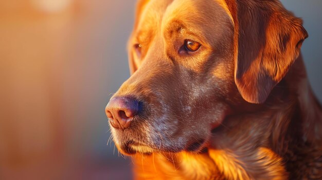 Portret van een mooie bruine golden retriever hond die wegkijkt met een bedachtzame uitdrukking in zijn ogen