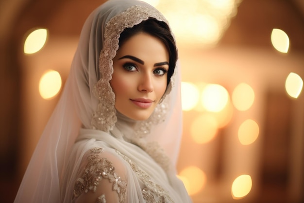 Portret van een mooie gelukkige Arabische bruid
