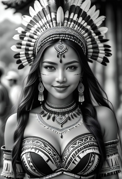 Foto portret van een mooie indiase vrouw in traditionele boho-stijl