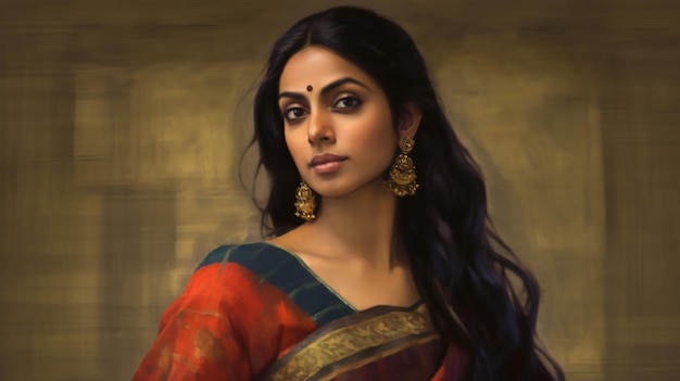Portret van een mooie Indiase vrouw met oosterse make-up