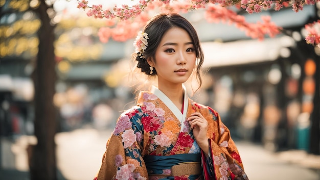 Portret van een mooie Japanse meisje bloem