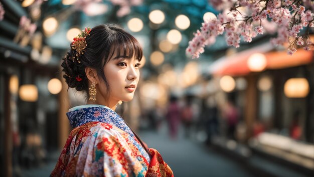 Portret van een mooie Japanse meisje bloem