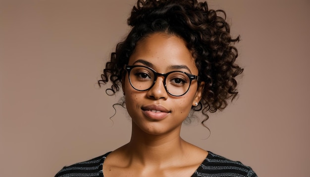 Portret van een mooie jonge Afro-Amerikaanse vrouw met een bril buiten ai generatief