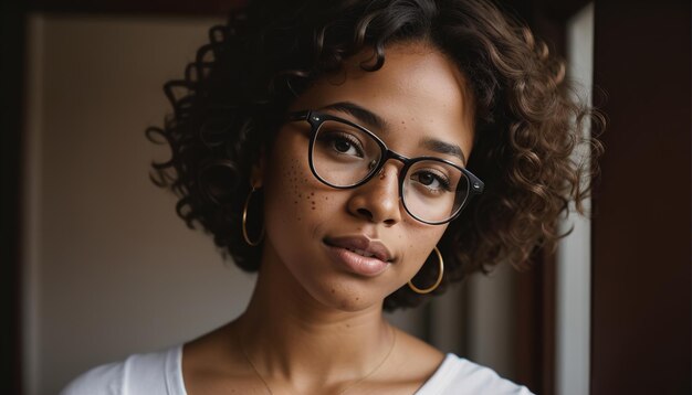 Portret van een mooie jonge Afro-Amerikaanse vrouw met een bril buiten ai generatief