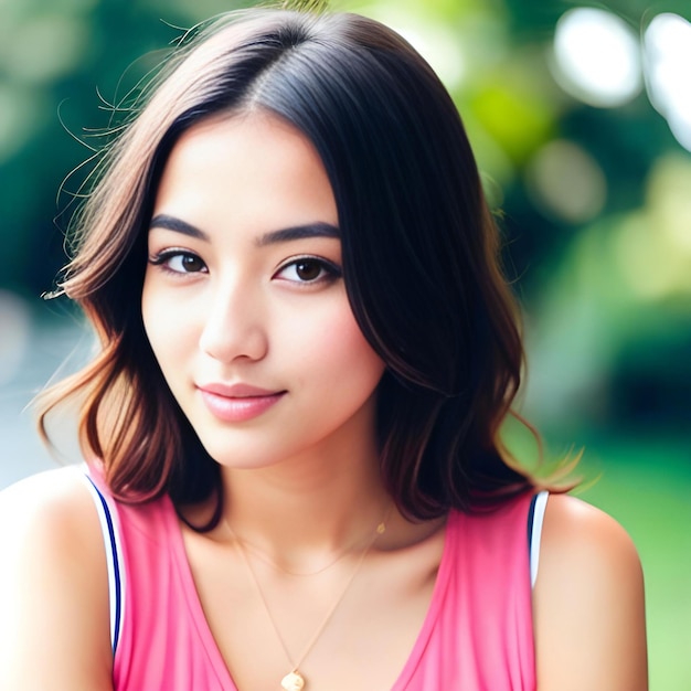Portret van een mooie jonge Aziatische vrouw buiten in het park