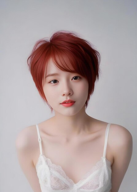 Portret van een mooie jonge Aziatische vrouw met rood haar