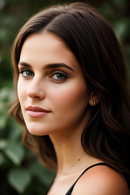Portret van een mooie jonge brunette vrouw met groene ogen