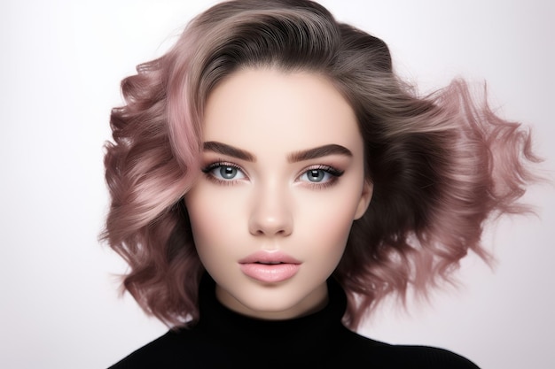 Portret van een mooie jonge vrouw glamoureuze mode huid make-up zorg Generate Ai