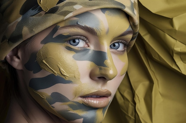 Portret van een mooie jonge vrouw in camouflage doek Fashion shot gegenereerd door AI