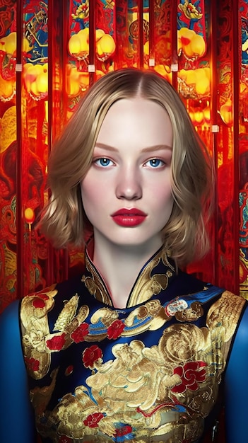 Portret van een mooie jonge vrouw met blauwe ogen en rode lippen Beauty fashion Optics