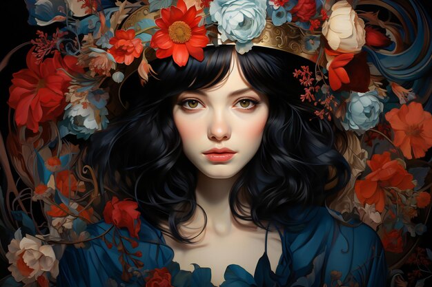 Portret van een mooie jonge vrouw met bloemen in haar haar