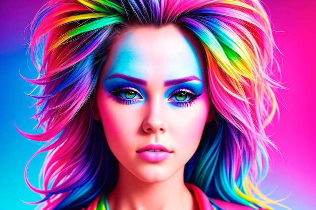 Portret van een mooie jonge vrouw met kleurrijk haar Schoonheid mode Generatieve AI