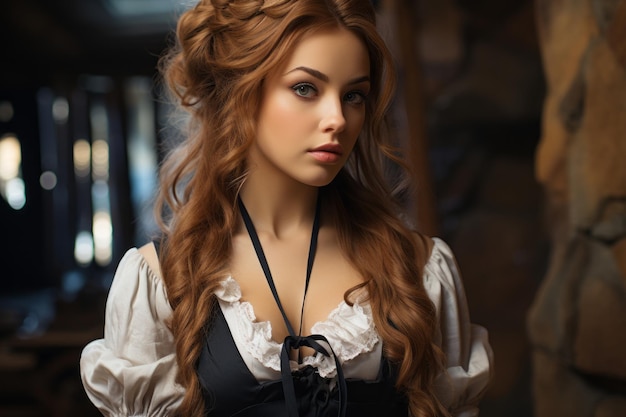 portret van een mooie jonge vrouw met lang rood haar