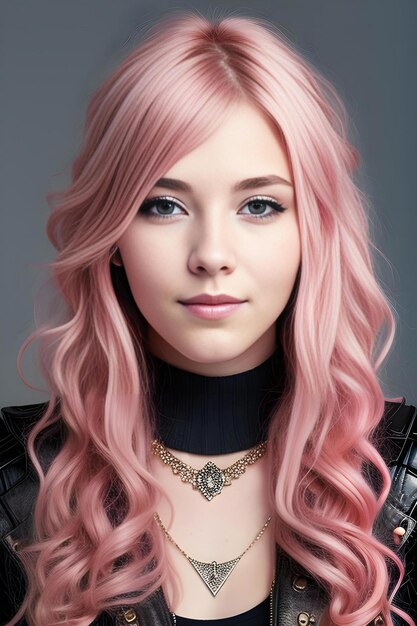 Portret van een mooie jonge vrouw met roze haar Schoonheid mode