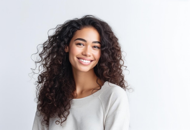 Portret van een mooie jonge vrouw op een witte achtergrond