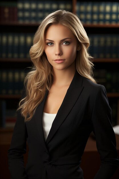Portret van een mooie jonge zakenvrouw in een klassiek pak. Vrouwelijke advocaat.