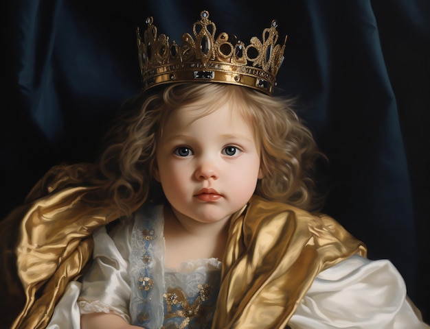 Portret van een mooie kleine prinses in een gouden kroon Studio opname