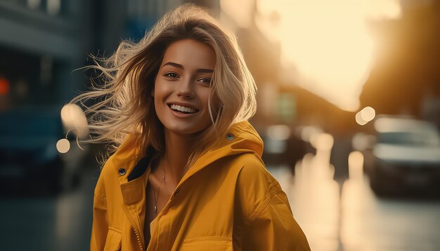 Portret van een mooie lesbische vrouw in gele kleren