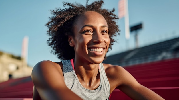 portret van een mooie vrouw die rust na het hardlopen