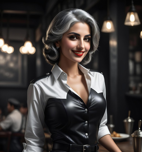 Portret van een mooie vrouw in een restaurant Schoonheidsmode