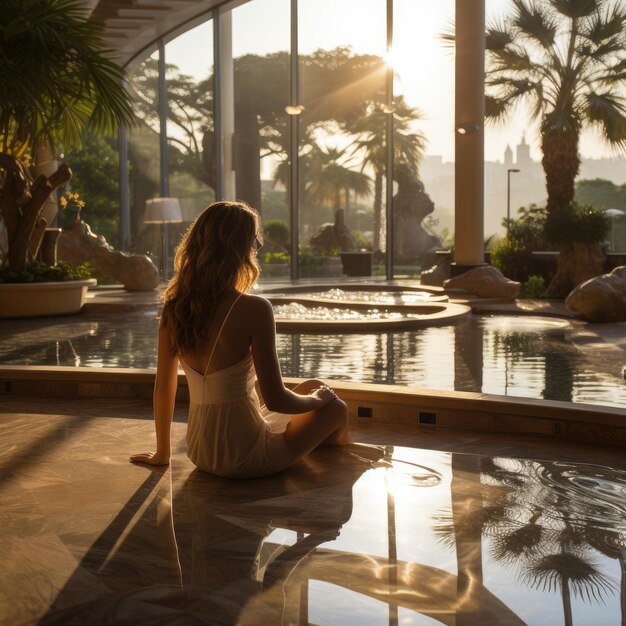 Foto portret van een mooie vrouw in het spa-complex van een duur hotel