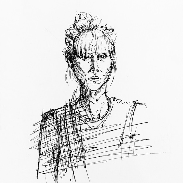 Foto portret van een mooie vrouw met de hand getekend met zwarte inkt op papier zwart-wit kunstwerk