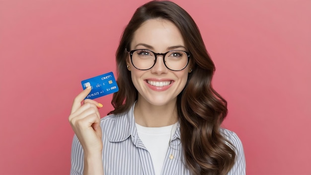 Portret van een mooie vrouw met een creditcard