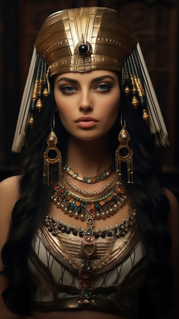 Portret van een mooie vrouw met Egyptische fantasiemake-up Cleopatra Generatieve AI