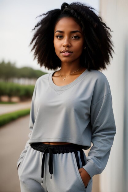 Foto portret van een mooie zwarte vrouw in een joggers