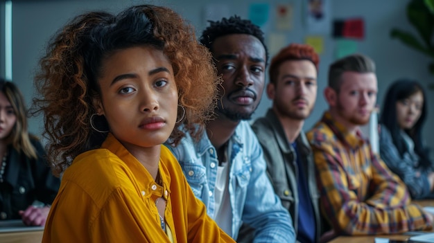 Portret van een multiculturele groep vrienden stress en ernst op de werkplek Diversiteit en inclusie