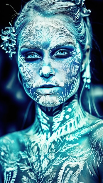 Portret van een mystieke fantasie bioluminescent neon vrouw Betoverende modieuze dame