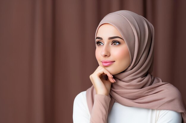 Portret van een nadenkend Arabisch meisje dat een hoofddoek draagt