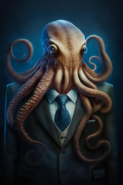 Portret van een octopus gekleed in een formeel pak, Octopus zakenman