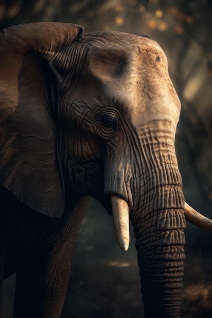 Foto portret van een olifant dramatische en cinematische verlichting fotografie generatieve ai